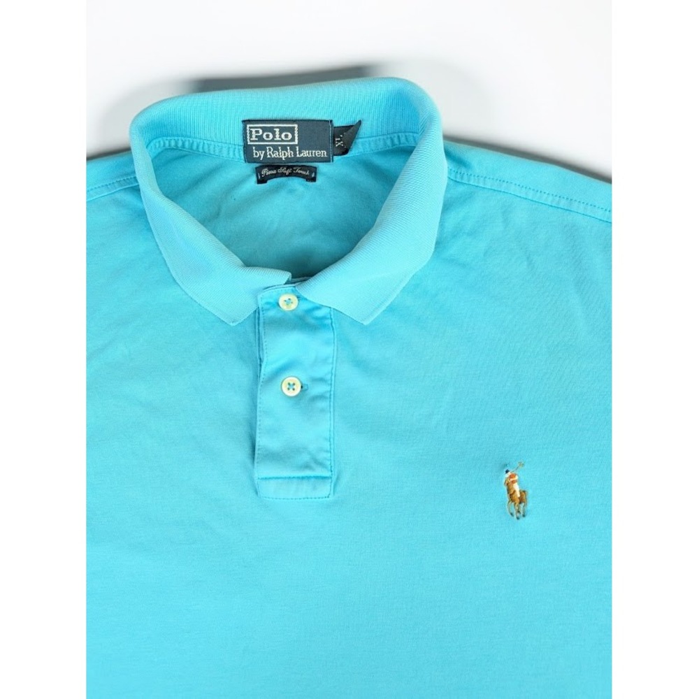 VTG Polo Ralph Lauren Pima Soft Touch Polo Shirt Men's Turquoise Blue Flesh Pony